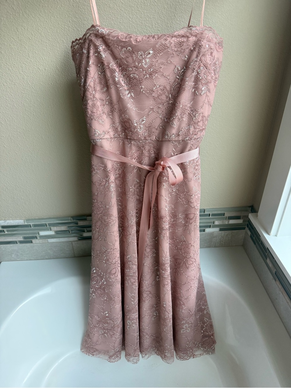 Vintage BCBG Max Azria Blush Lace Midi Dress, Size